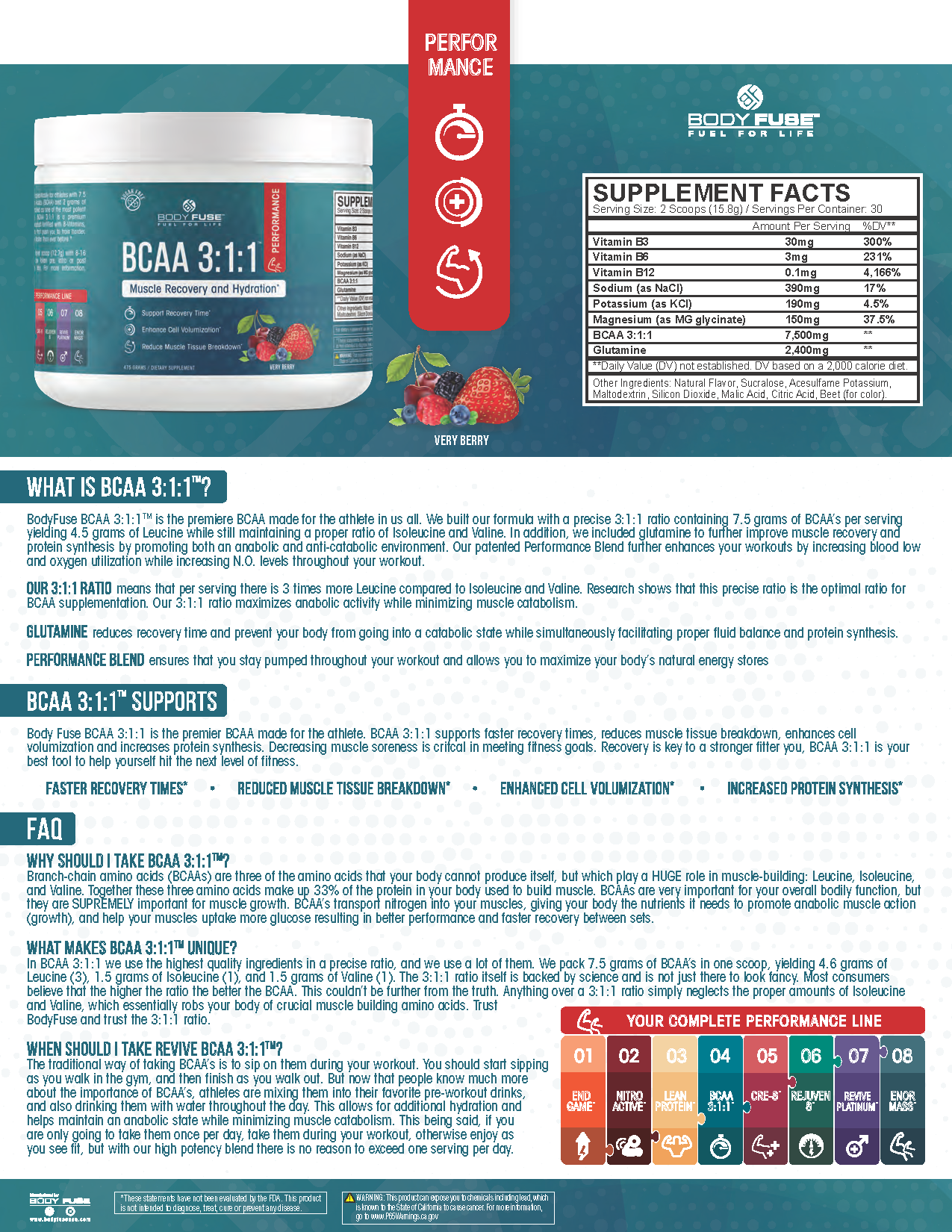 BCAA 3:1:1 | Muscle Recovery & Hydration Very Berry | 30 Servings