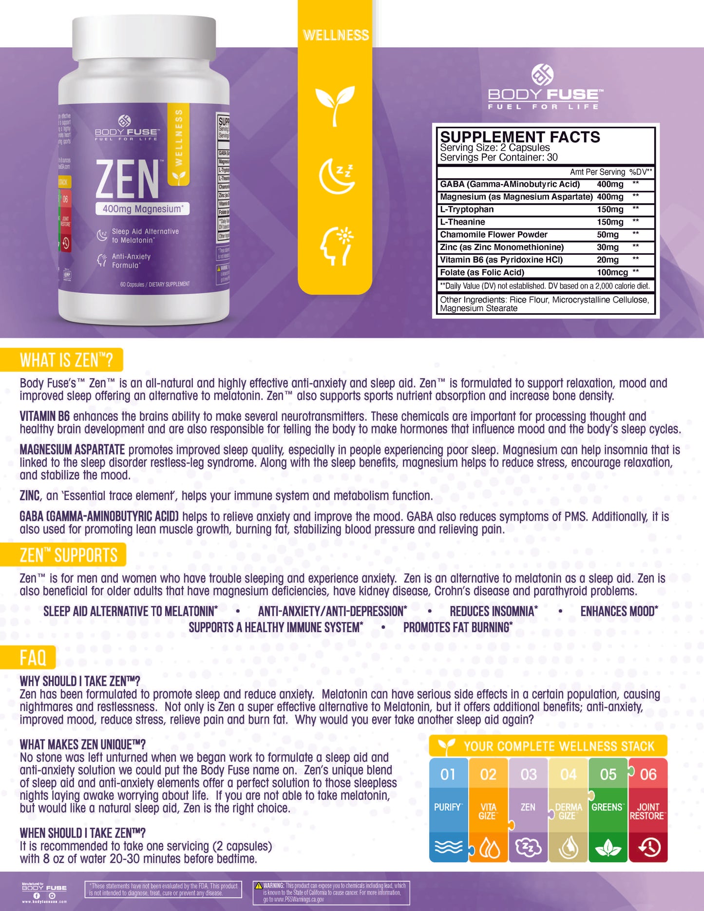 Zen | Magnesium Sleep Aid and Anti-Anxiety | 30 Servings